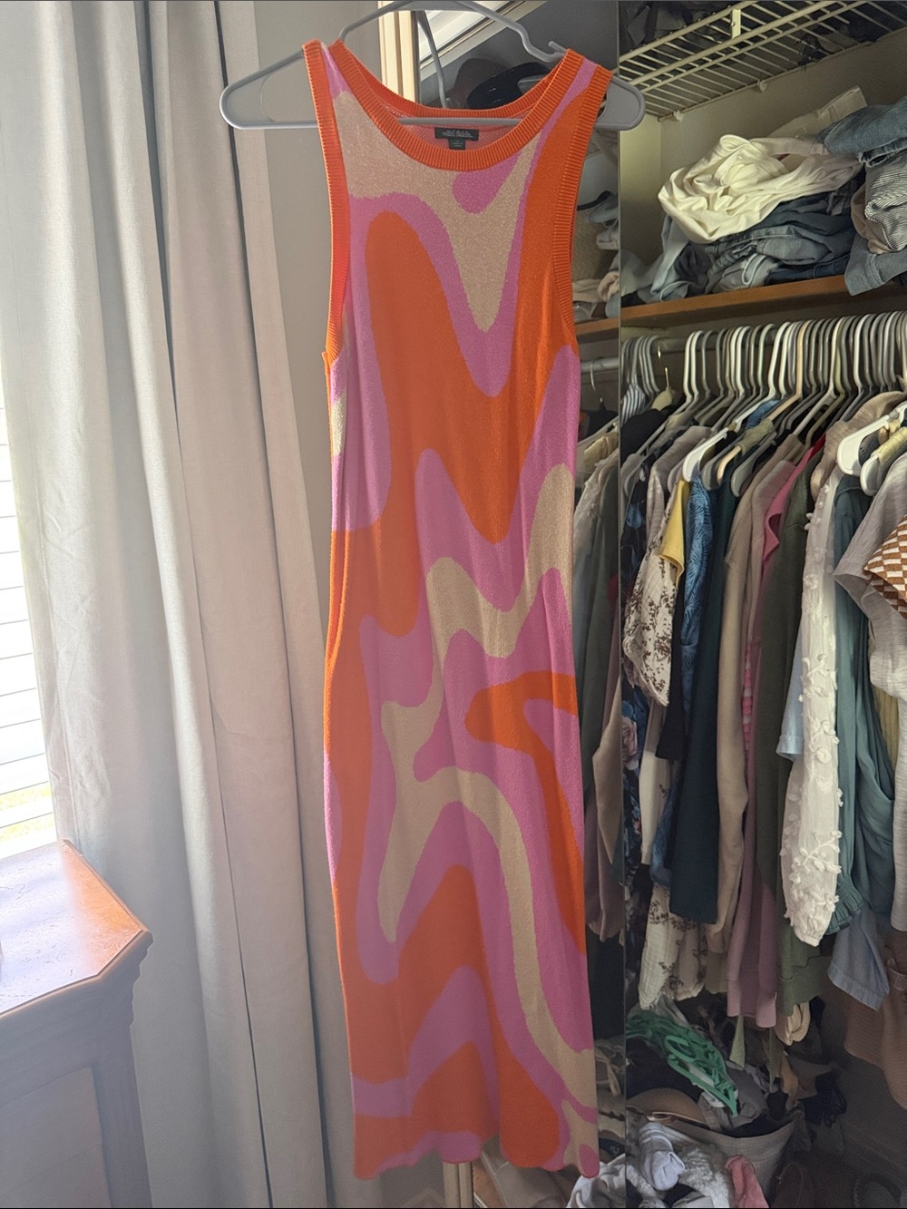 Vici Orange, Pink & Cream Wave Knit Maxi Dress